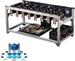 Mining Frame, Steel Open Air Miner Mining Frame Rig Case, 8 GPU Miner Mining Rig Aluminum Stackable Open Air Case for Crypto Coin Currency Bitcoin Mining,Silver