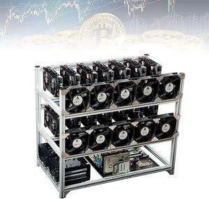 Open Air Mining Computer, Stackable Mining Rig Frame for ETH/ETC/ZEC/BTC, Support All Standard ATX Motherboards, Frame Only,Silver,14 GPU