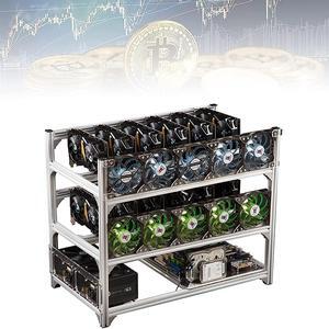 Open Air Mining Computer, Stackable Mining Rig Frame for ETH/ETC/ZEC/BTC, Support All Standard ATX Motherboards, Frame Only,Silver,12 GPU