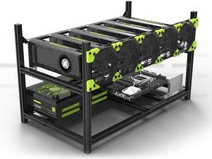 TTGULRR Professional 6 GPU Miner Mining Case Aluminum Frame Mining Rig Black with 5 Fans