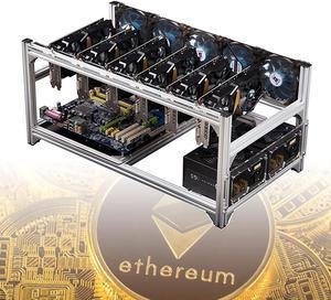 HRTX Open Air Mining Frame for 6 GPU, Bitcoin Mining Rig Frame, Mining Rig Case for ETH/ETC/ZEC/BTC, Fans & GPU is Not Included,Silver