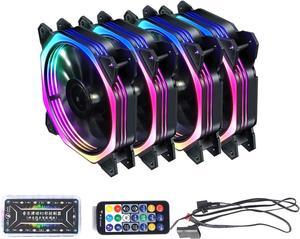 120mm RGB Color Case Fans 11- Blades Quiet Computer Cooling PC Fans RGB Color Changing LED Fan with Remote Control Music Rhythm Sync & ARGB Motherboard Sync (4 Pack Fan+Music Controller)