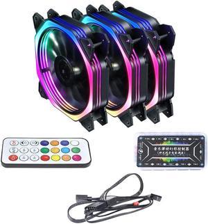 120mm RGB Color Case Fans 11- Blades Quiet Computer Cooling PC Fans RGB Color Changing LED Fan with Remote Control Music Rhythm Sync & ARGB Motherboard Sync (3 Pack Fan+Music Controller)