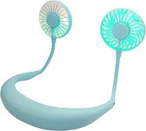 Portable Neck Fan, Wearable Sports Neck Personal Fan Handsfree USB Fan Rechargeable, Necklace Fan with Dual Wind Head 3 Speeds for Traveling Sport Outdoor Camping Office Low Noise Design