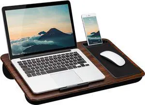 Home Office Lap Desk with Device Ledge Mouse Pad and Phone Holder - Espresso Woodgrain - Fits Up to 15.6 Inch Laptops - Style No. 91575