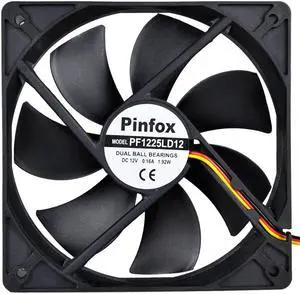 Pinfox 12V DC 120mm Quiet Cooling Fan Silent Variable Speed Control by 5V to 12V Input Dual Ball Bearings 3 Pin for PC Computer Case Home Theater Cabinet Receiver DVR Xbox Incubator