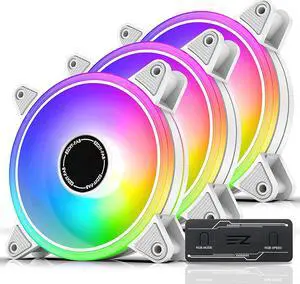 EZDIY-FAB White Moonlight 120mm RGB PWM Case Fan with RGB PWM Fan Hub,5V Motherboard Sync,ARGB Computer Fan,Multiple Light Modes-3 Pack EZDIY-FAB White Moonlight 120mm RGB PWM Case Fan with RGB PWM Fan Hub,5V Motherboard Sync,ARGB Computer Fan,Multiple Light Modes-3 Pack