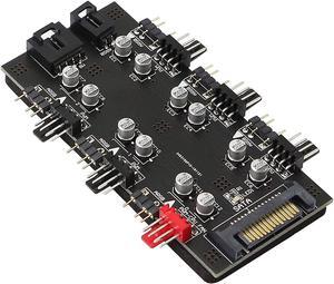 12V 4Pin PWM & 5V 3Pin ARGB with SATA 15Pin Power 2-in-1 Hub 6 Way Sync CPU Cooling Fan Addressable RGB Lighting PCB Splitter for Extended Motherboard Interface -Black
