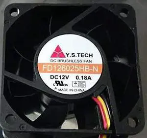 for Y.S.TECH FD126025HB-N 6025 12V 0.18A 3-Wire Cooling Fan