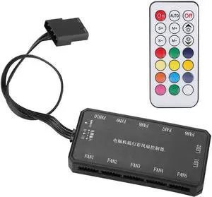 T angxi Computer Fan Speed Controller LED Colorful Rainbow RGB PC Computer Cooler Fan Controller with 15m RF Wireless Remote Control