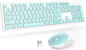 Wireless Keyboard and Mouse, Trueque Silent 2.4GHz Cordless Full Size USB Keyboard Mouse Combo, Long Battery Life, Lag-Free Wireless for Computer, Laptop, PC, Window, Mac, Chrome OS (Green)