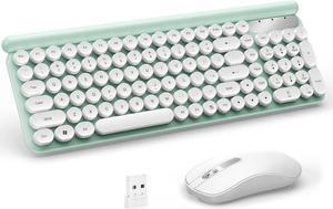 Wireless Keyboard Mouse Combo, Tsemy Compact Full Size Plug and Play Colorful Computer Wireless Keyboard Set 2.4G Typewriter Flexible Keys Design for Office, Home (Green)