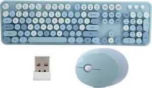 Keyboard Mouse Set, 2.4GHZWireless 104 Key Keyboard and Mouse Set with Intelligent Power Saving Technology (Blue Mixed Color)