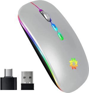 Wireless Mouse LED Wireless Mouse Rechargeable Slim Silent Mouse 2.4G Portable Mobile Optical Mice for Notebook, PC, Laptop, Computer, MacBook, 3 Adjustable DPI