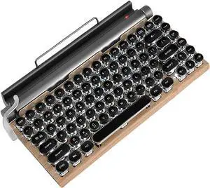 83-Key Mechanical Keyboard - Retro Typewriter Wireless Bluetooth Gaming Keyboard, Anti-Ghosting Blue Switch (Wood Color)