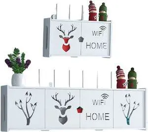 2pcs Double Door WiFi Router Storage Boxes Wall Mount Router Shelf TV Stand WiFi Router Storage Box for Projector DVD Players Games