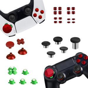 Magnetic Metal Buttons Accessories for PS4 PS5 Controller, Adjustable Height Thumbticks Replacement Parts for PS4 Slim Pro & PS5 Controllers,Includes Joysticks,Actinon Buttons & Dpad(Red)