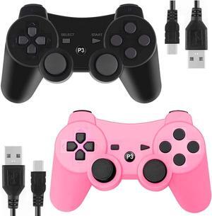 PS3 Controller Wireless for Playstation 3 Dual Shock (Pack of 2,Black and Pink)