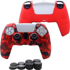PS5 Controller Skin,Hikfly Silicone Cover for PS5 DualSense Controller Grips,Non-Slip Cover for Playstation 5 Controller- 1 x Skin with 8 x Thumb Grip Caps(Red)