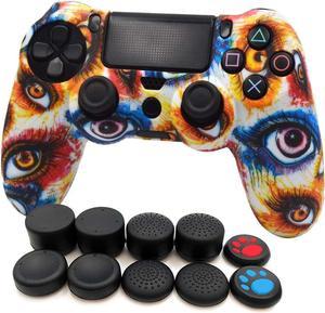 FOTTCZ Anti-Slip Soft Silicone Cover Skin Set for PlaySation 4 Controller (Alias Wireless DualShock 4) which 1pcs Controller Skin + 8pcs Thumb Grip Caps - Big Eye