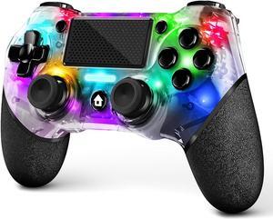 AceGamer Wireless Controller for PS4,Transparent Design with RGB Light Turbo/3.5mm Audio Jack/6-Axis Gyro Sensor/Double Vibration/Touchpanel,Compatible with PS4/Pro/Slim/PC (WIN 7/8/10)