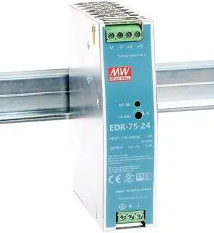 MEAN WELL EDR-75-24 AC to DC Switching DIN Rail Power Supply, 24 Volt, 3.2 Amp, 76.8 Watt