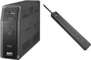 APC UPS 1500VA Sine Wave UPS Battery Backup & Surge Protector Power Strip, PE76, 1440 Joule, Flat Plug, 7 Outlet Strip Black