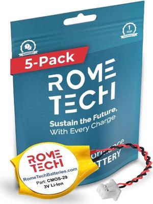 Rome Tech RTC CMOS Battery for Intel NUC 5PPYH, AsRock AM1H-ITX, H110M-ITX, H270M-ITX/ac, B550M ITX Motherboards - Laptop Backup BIOS NUC CMOS Battery CR2032 with 2 Pin Wire Cable (5-Pack)