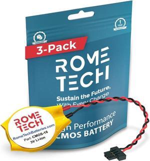 Rome Tech CR2032W CMOS Battery for Awow Ax41 Motherboard - Laptop Backup BIOS RTC 3V CR 2032 KTS 731 Battery with 2 Wire Cable FI Connector (3-Pack)
