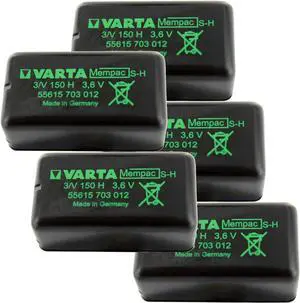 (5-PACK) VARTA 55615-703-012 4 pin Mempac Micro Battery 3V150H 3.6V 150mAh Sealed rechargeable NiMH Microbattery button cell RTC Memory Backup PC Laptop Computer Replaces 53311 703 012? COMP2436