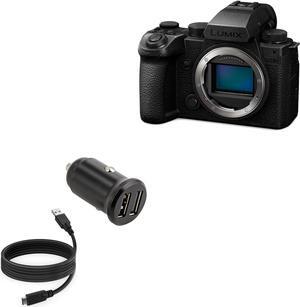 BoxWave Car Charger Compatible with Panasonic Lumix S5IIX (DC-S5M2X) - Minimus Car Charger with DirectSync Cable (4W), Tiny Small Minimal Compact Dual Car Charger - Jet Black