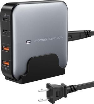 MOMAX USB C Charging Station, 100W GaN USB C Charger with 6.56ft Cord, USB C PD Charger Hub with 2USB-C+2USB-A, PPS, QC, Oneplug Desk Charging Station for iPhone 15,14,13, MacBook Pro,Air, Laptop, etc