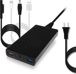 BatPower S90 Slim Surface 90W Charger Compatible with Microsoft Surface Book Laptop 4 3 2 1 Surface Pro X 7 6 5 4 3 Go Power Supply Adapter with USB Quick Charge 3.0 for Tablet Smartphone