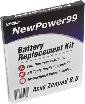 Battery Kit for Asus ZenPad 8.0 Z380, Z380C, Z380KL, Z380M with Tools, How-to Video, Battery from NewPower99