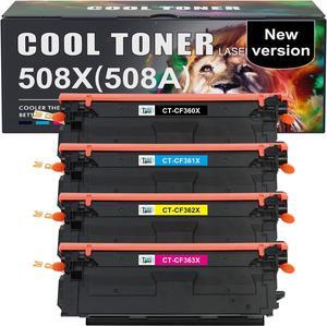 Cool Toner Compatible Toner Cartridge Replacement   508A 508X Toner for Enterprise M553 M552 553 MFP M577 CF360X CF361X CF362X CF363X (New Version, Black Cyan Magenta Yellow, 4-Pack)