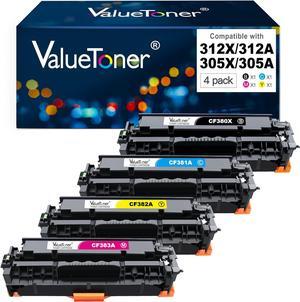 Valuetoner Remanufactured Toner Cartridges Replacement  305A HP 312A Toner Cartridges 305X 312X High Yield for Laserjet Pro 400 300 Color M451dn M451dw M451nw M475dw MFP M476nw Printer (4-Pack)