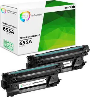 TCT 655A Black Toner Cartridge 2 Pack - Premium Compatible Replacement for HP 655A CF450A Black Works with HP Color Laserjet Enterprise M652 M653 M681 M682 Printers (12,500 Pages)