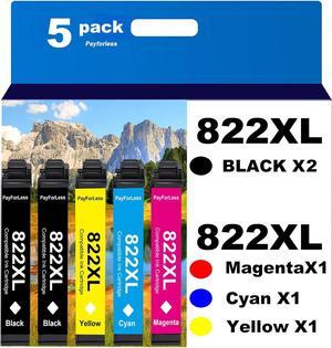 822XL Remanufactured for  822XL Ink Cartridges for  822 XL T822 for  Workforce Pro WF-3820 WF-3823 WF-4820 WF-4830 WF-4833 WF-4834 Printer (5 Pack 2 Black 1 Cyan 1 Magenta 1 Yellow)