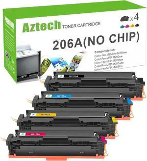 Aztech Compatible Toner Cartridges Replacement  206A W2110A 206X W2110X  Color Pro MFP M283FDW M255DW M283CDW M283 M255 Printer Ink (Black Cyan Yellow Magenta, 4-Pack)