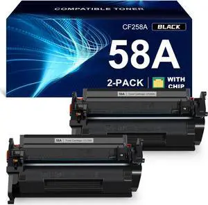 58A CF258A Toner Cartridge (with chip) Compatible Replacement for HP 58A CF258A 58X CF258X Laserjet MFP M428fdw M428dw M428fdn Pro M404n M404dn M404dw M404 M428 Toner Laser Jet Printer (Black 2-Pack)