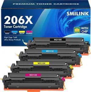 206X Toner Cartridges 4 Pack High Yield: 206A Set Compatible Replacement for HP 206X 206A Color Pro MFP M283fdw M283cdw M255dw M283 Printer W2110X W2110A Ink (Black Cyan Yellow Magenta with Chip)