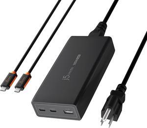 j5create 185W GaN USB-C/A 3-Port Laptop Super Charger w/Power Delivery 3.1, Supports MacBook Pro MagSafe 140W Charging-Simultaneously Power and Charge Laptops/Tablets/Phones/Game Consoles (JUP37185)
