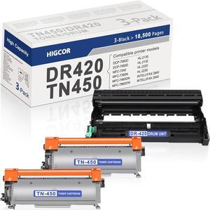 TN450 Toner Cartridge and DR420 Drum Unit Replacement for Brother TN-450 TN-420 DR-420 to use with IntelliFax-2840 IntelliFAX-2940 MFC-7240 HL-2270DW HL-2240 MFC-7360N DCP-7065DN (2 Toner 1 Drum)
