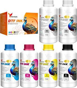 DTF Ink 3000ML - No Sediment DTF Transfer Ink for PET Film, Refill for Epson DTF Printers L1800 XP-15000 ET-8550 R2400 L805 R1390 i1600 i3200 4720 DX5 DX7 5113 (500ml x 6, 2Wh+CMYK)