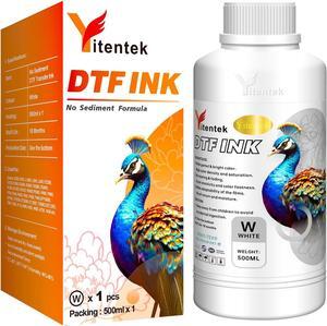 DTF Ink 500ML - No Sediment White DTF Transfer Ink for PET Film, Refill for Epson DTF Printers L1800 XP-15000 ET-8550 R2400 L805 R1390 i1600 i3200 4720 DX5 DX7 5113 (500ML x 1, White)