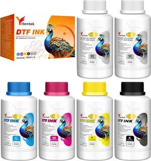 DTF Ink 1500ML - No Sediment DTF Transfer Ink for PET Film, Refill for Epson DTF Printers L1800 XP-15000 ET-8550 R2400 L805 R1390 i1600 i3200 4720 DX5 DX7 5113 (250ml x 6, 2Wh+CMYK)