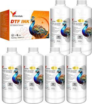DTF Ink 6000ML - No Sediment White DTF Transfer Ink for PET Film, Refill for Epson DTF Printers L1800 XP-15000 ET-8550 R2400 L805 R1390 i1600 i3200 4720 DX5 DX7 5113 (1000ML x 6, White)