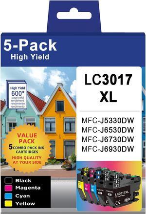 5-Pack(2BK/C/M/Y) LC3017 High Yield Ink Cartridge Replacement for Brother LC3017 Ink Cartridges Use with MFC-J5330DW, MFC-J6530DW, MFC-J6930DW, MFC-J6730DW Printer