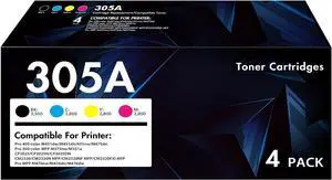 305A Toner Cartridge 4-Piece Combo Pack Replacement for HP 305A 305X CE410A CE411A CE412A CE413A Toner for HP Laserjet Pro 400 Color MFP M451nw M475dn M451dn M476nw M351 M375 M451 M475 Series Printer