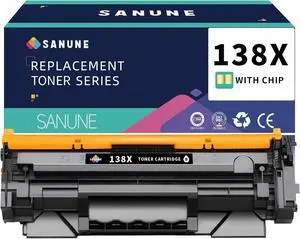 SANUNE 138X (with Chip) Black Toner Cartridge Replacement for HP 138A W1380A 138X W1380X Toner Cartridges for HP Laser Jet Pro 3001dw 3001dn 3101fdw 3101fdn Printer Ink (1 Pack)